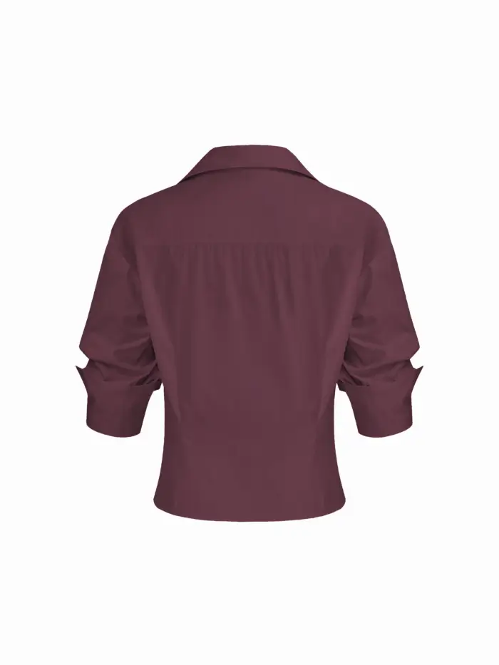 Cotton Collar Mid-length Sleeve Shirt  with Cami Top