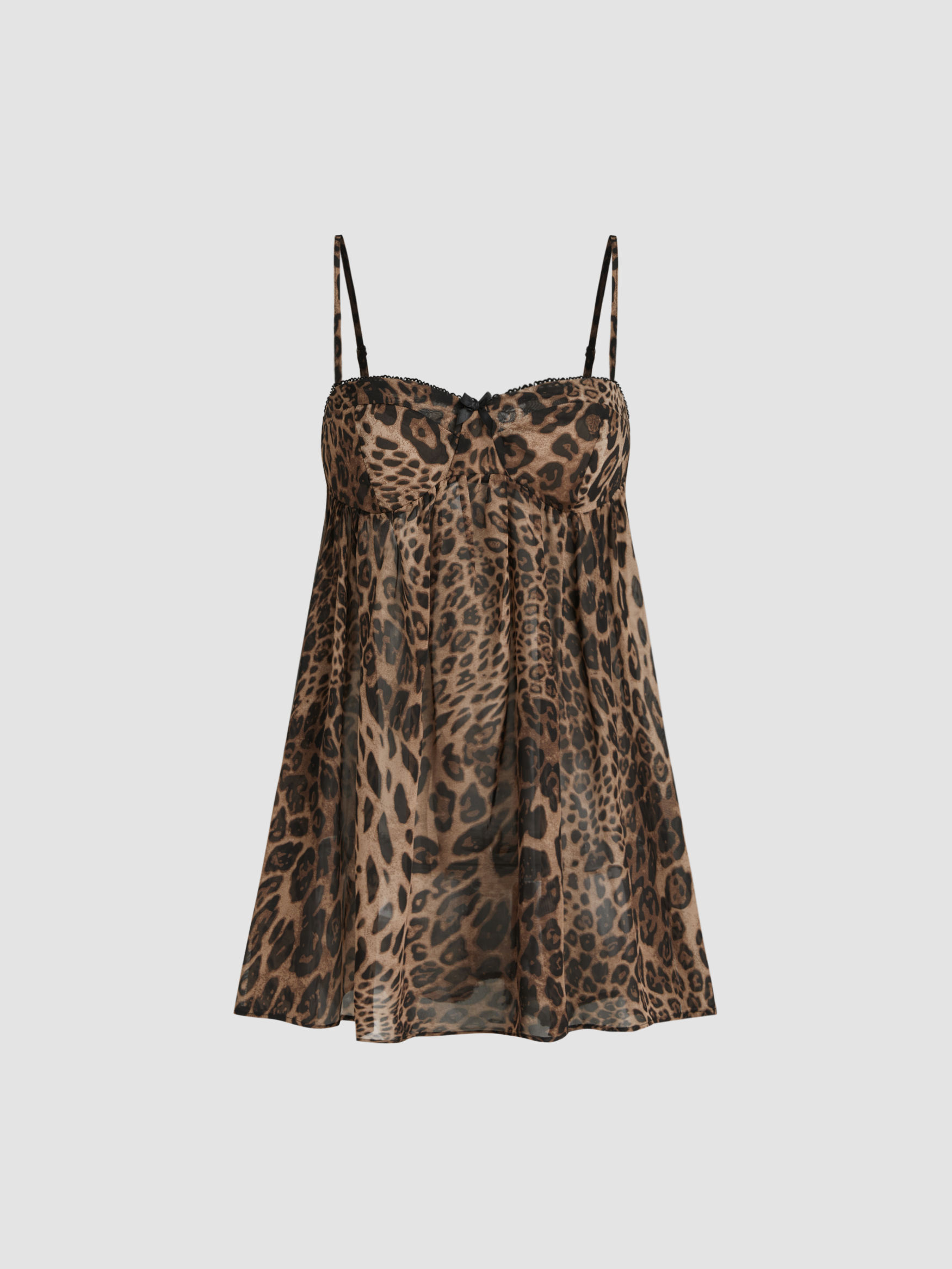 Chiffon Leopard Bowknot Oversized Mini Nightdress