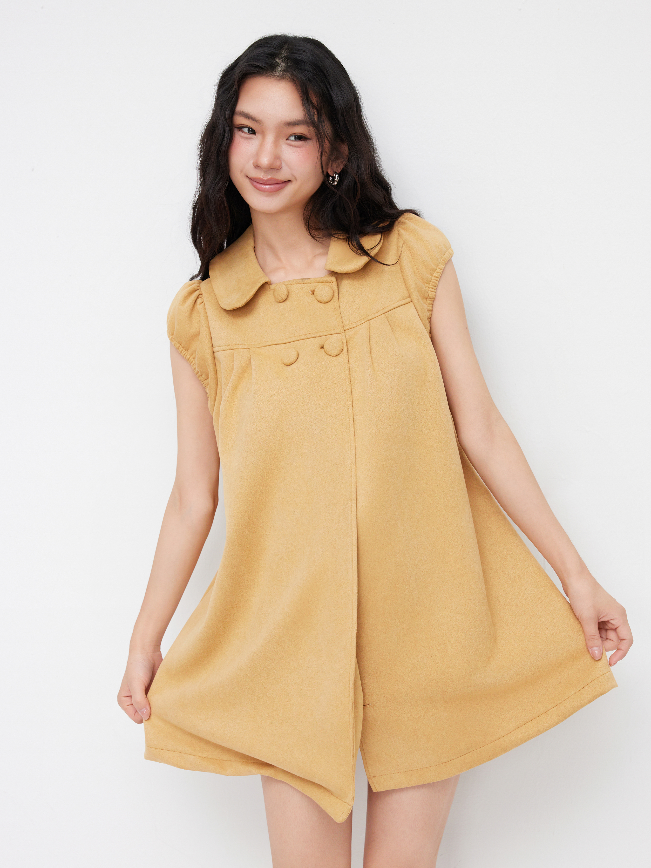 Tweed Tweed Collar Solid Button Long Sleeve Mini Dress For Work
