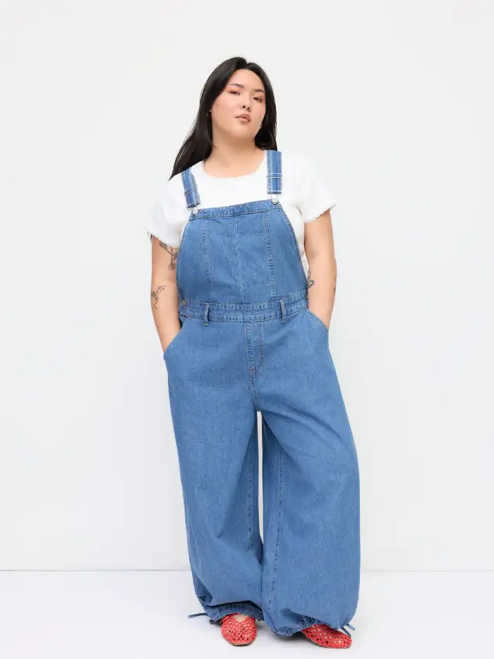 Hotojiny Denim Jumpsuits For Women Wide Leg Capri Jean Overalls Casual Loose Adjustable Strap Rompers With Pockets