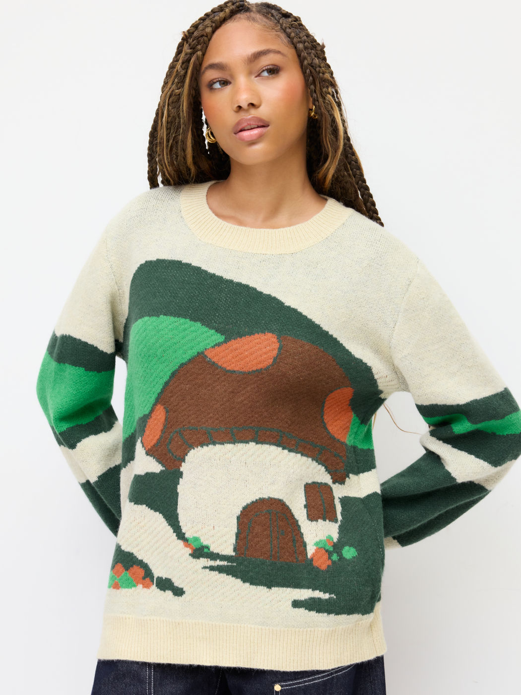 Maglione lavorato a maglia a maniche lunghe a fungo