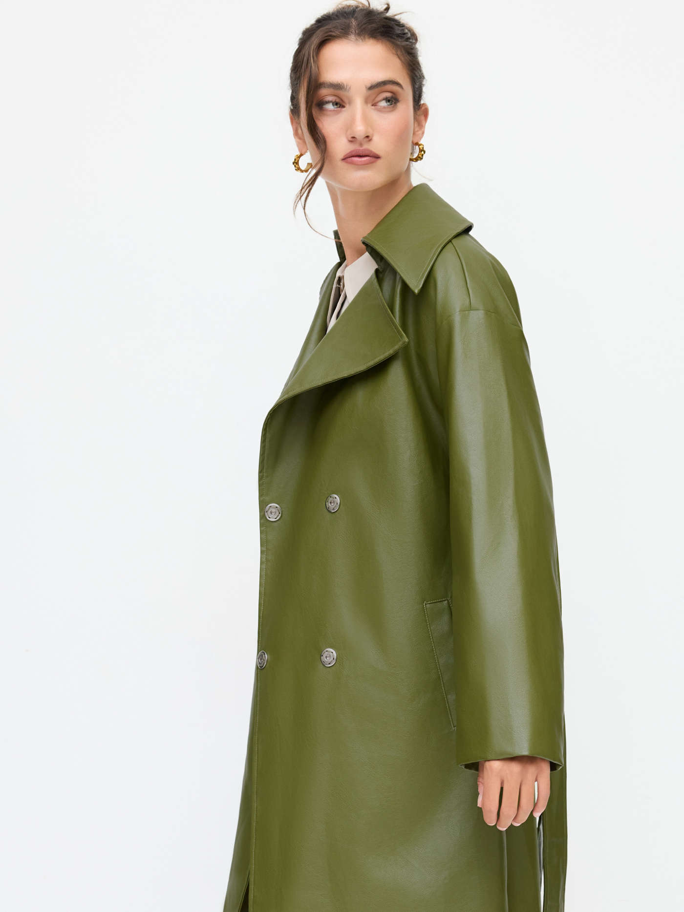 City Chic Faux Leather Faux Leather Trench Coat With Belt For Daily Casual Work