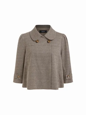 Camicetta oversize a quadri pied-de-poule con maniche a tre quarti e colletto Peter Pan Jacquard