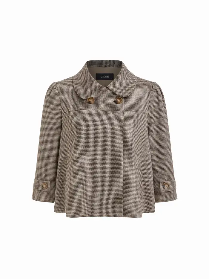 Cotton Plaid Polo Collar Ruched Two Tone Top