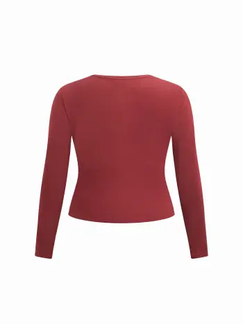 Thermische Baumwollmischung Rundhals-Langarm-T-Shirt Kurve & Plus