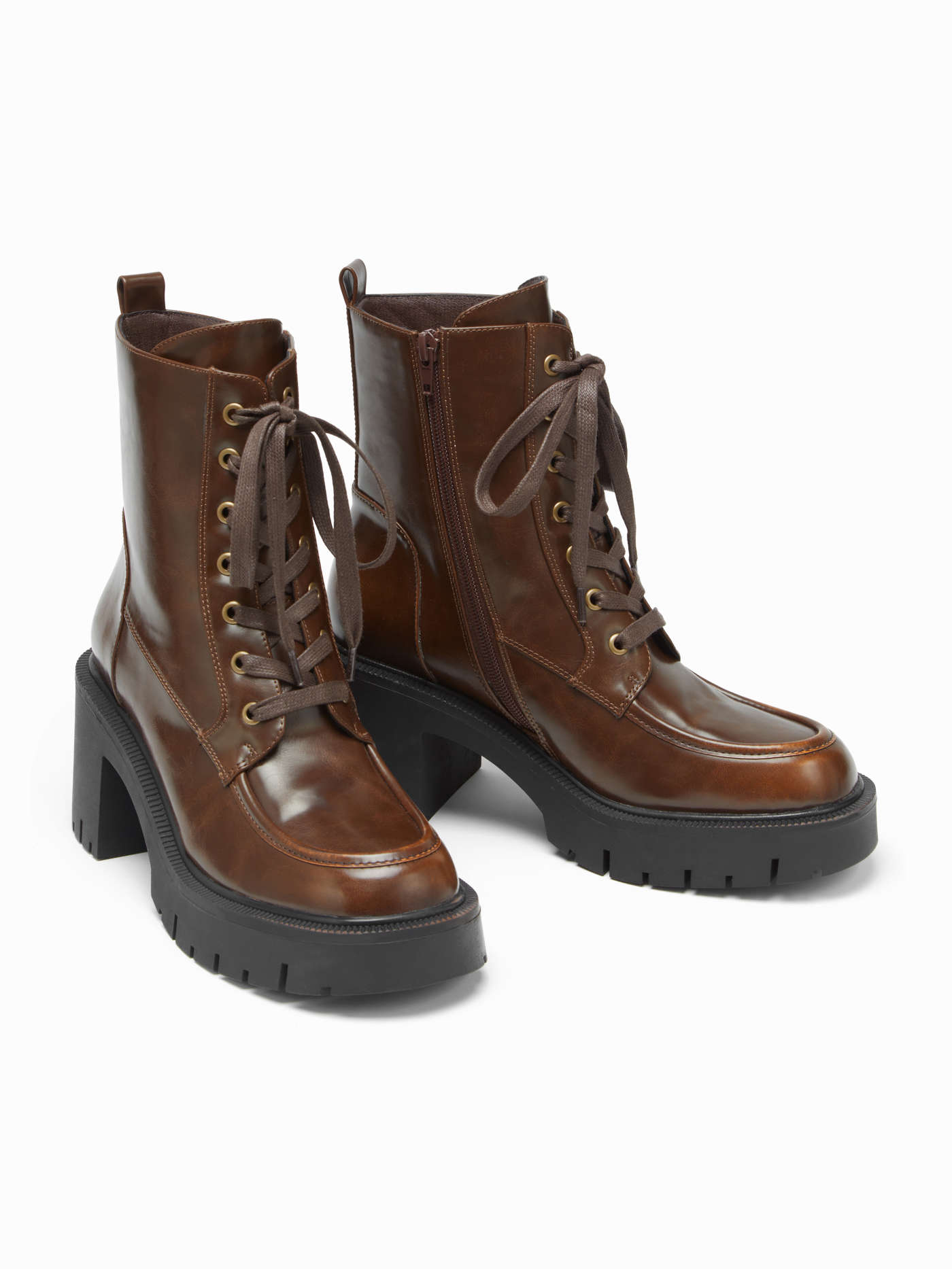 LACE-UP CHUNKY HEELED ANKLE BOOTS