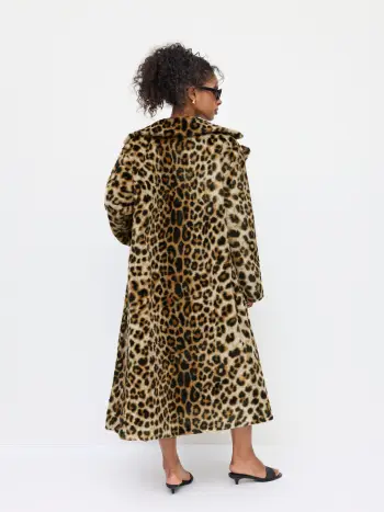 Cappotto in pelliccia sintetica con bottoni e colletto con revers Leopard