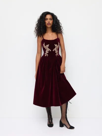 Solid Ruched Long Sleeve Split Midi Dress