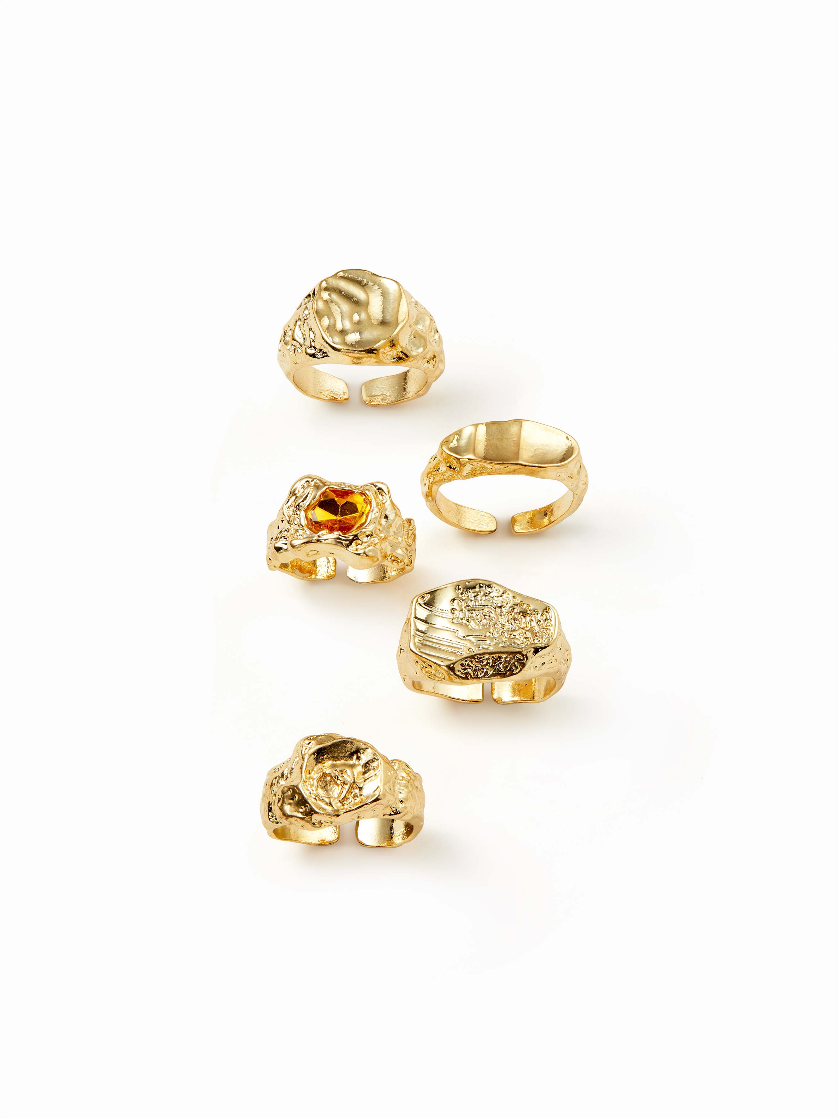 5PCS GEMSTONE & TEXTURED RING SET