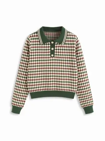 Fleece Collar Checks Button Pocket Jacket