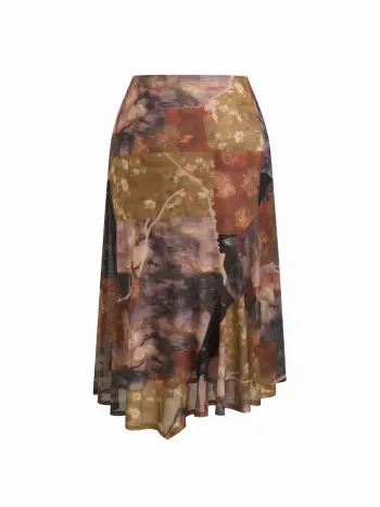 Maschen-Maxi-Skirt mit abstrakten Blumenmustern und asymmetrischem Saum, Kurve & Plus
