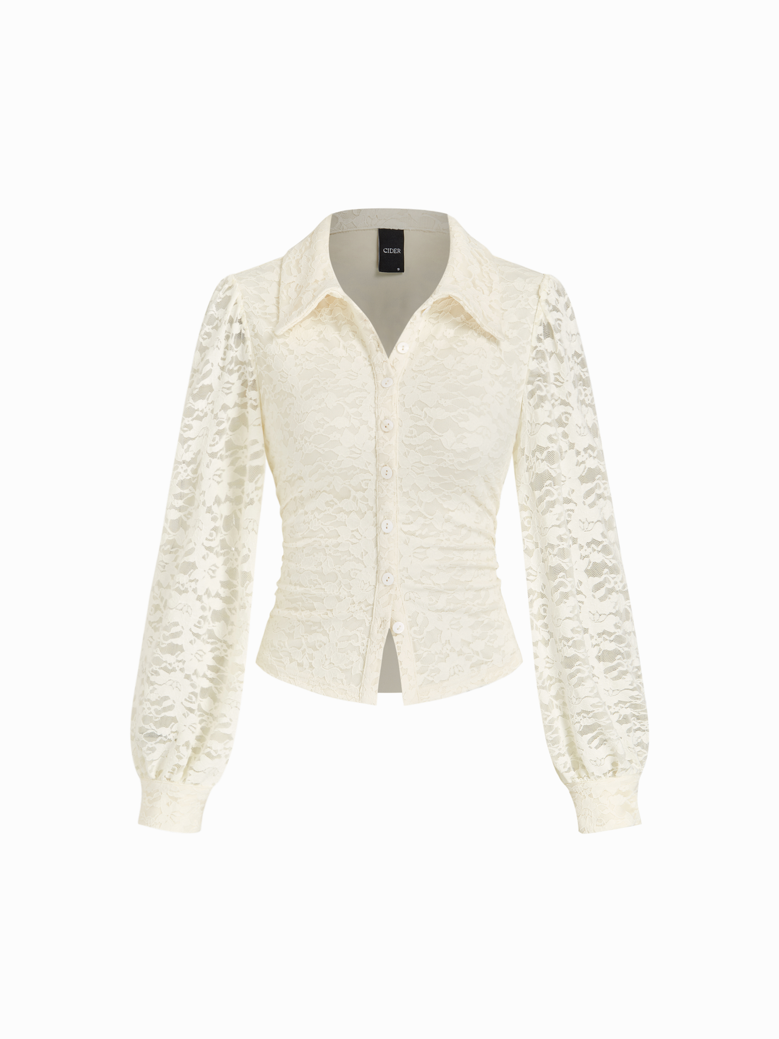 Hauts boutonnés à col en dentelle, manches longues, plissé et ceinturé