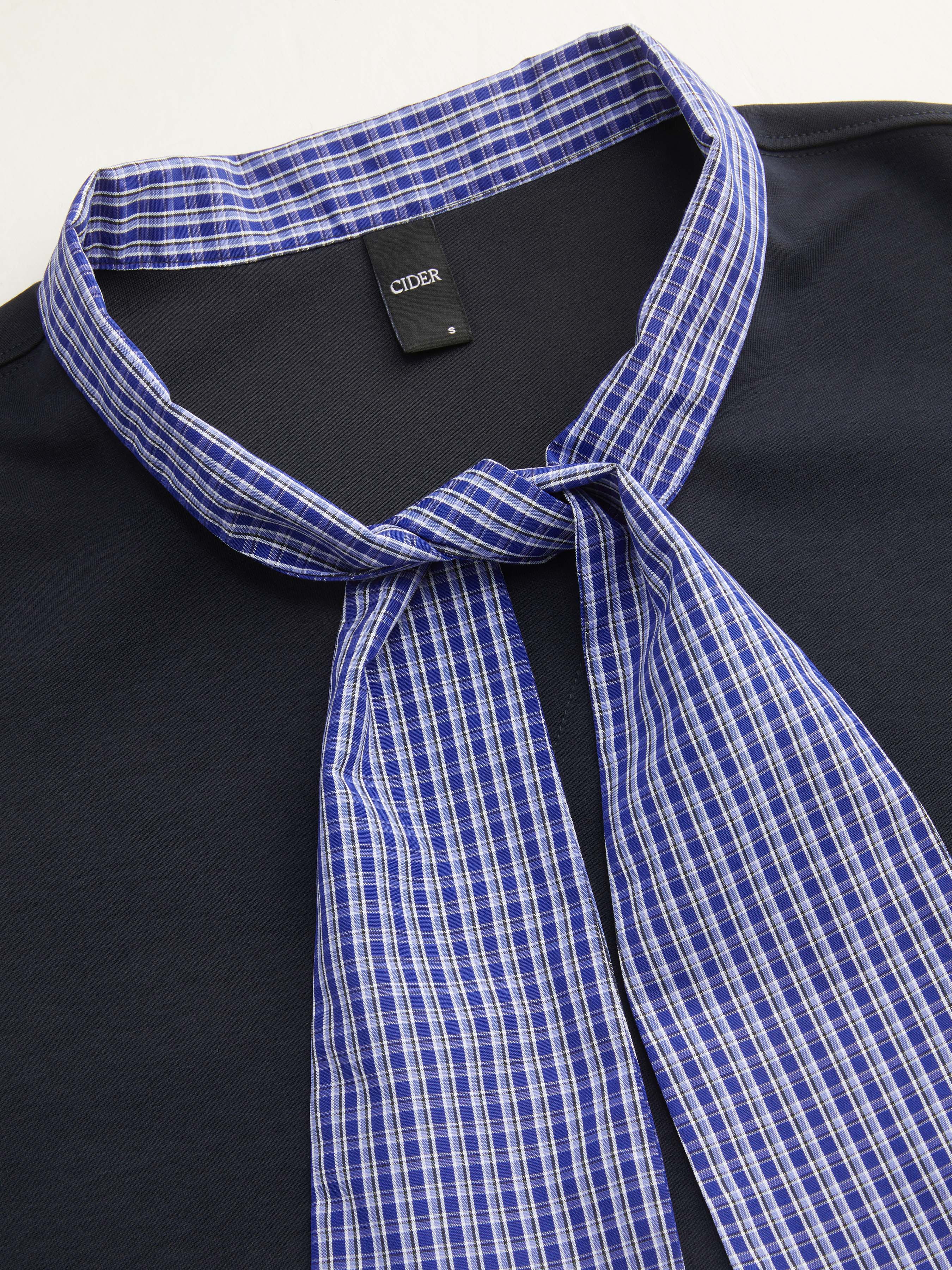 Terry Cotton-blend Plaid Long Sleeve Tie Front Sweatshirt
