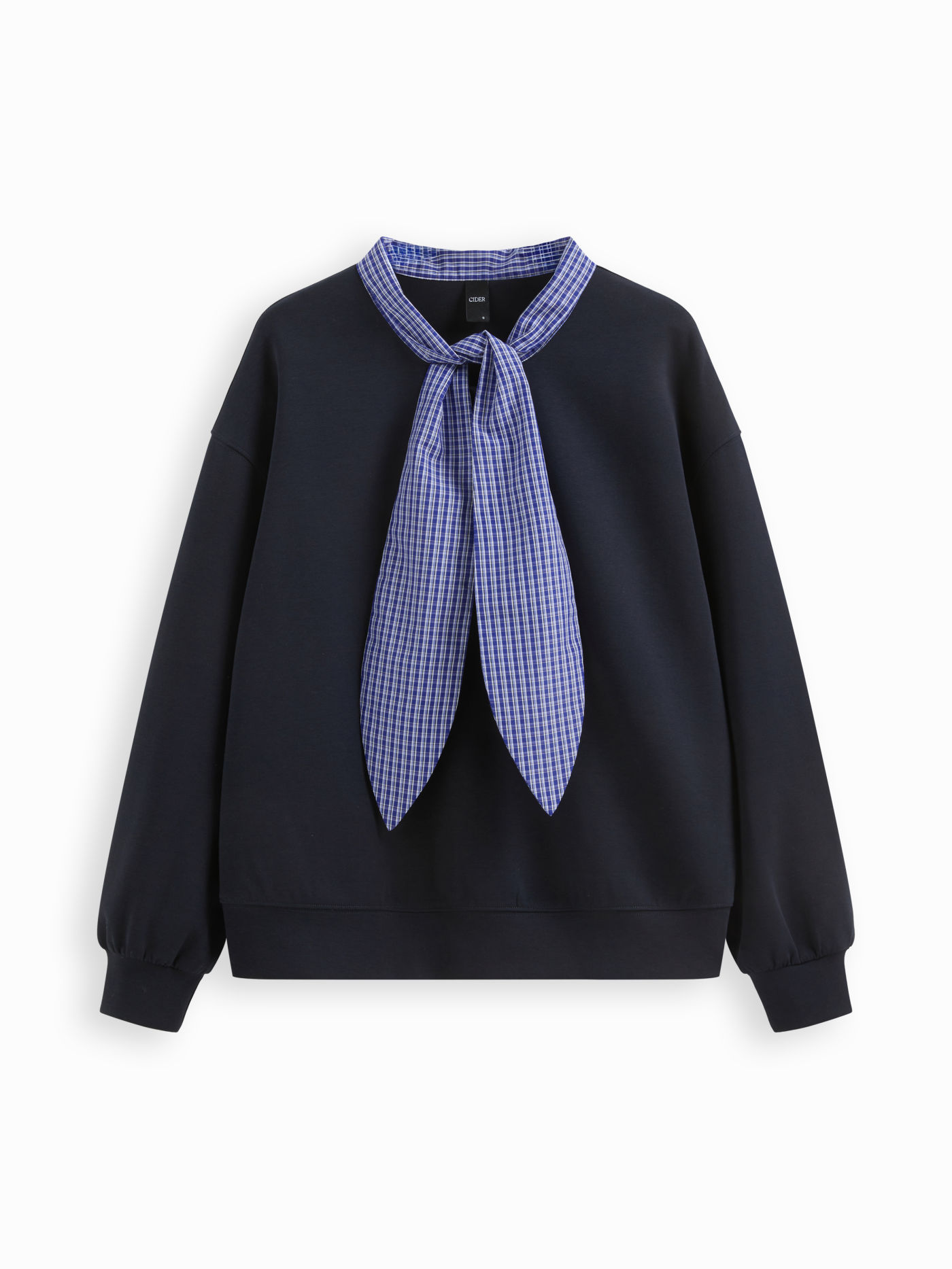 Terry Cotton-blend Plaid Long Sleeve Tie Front Sweatshirt