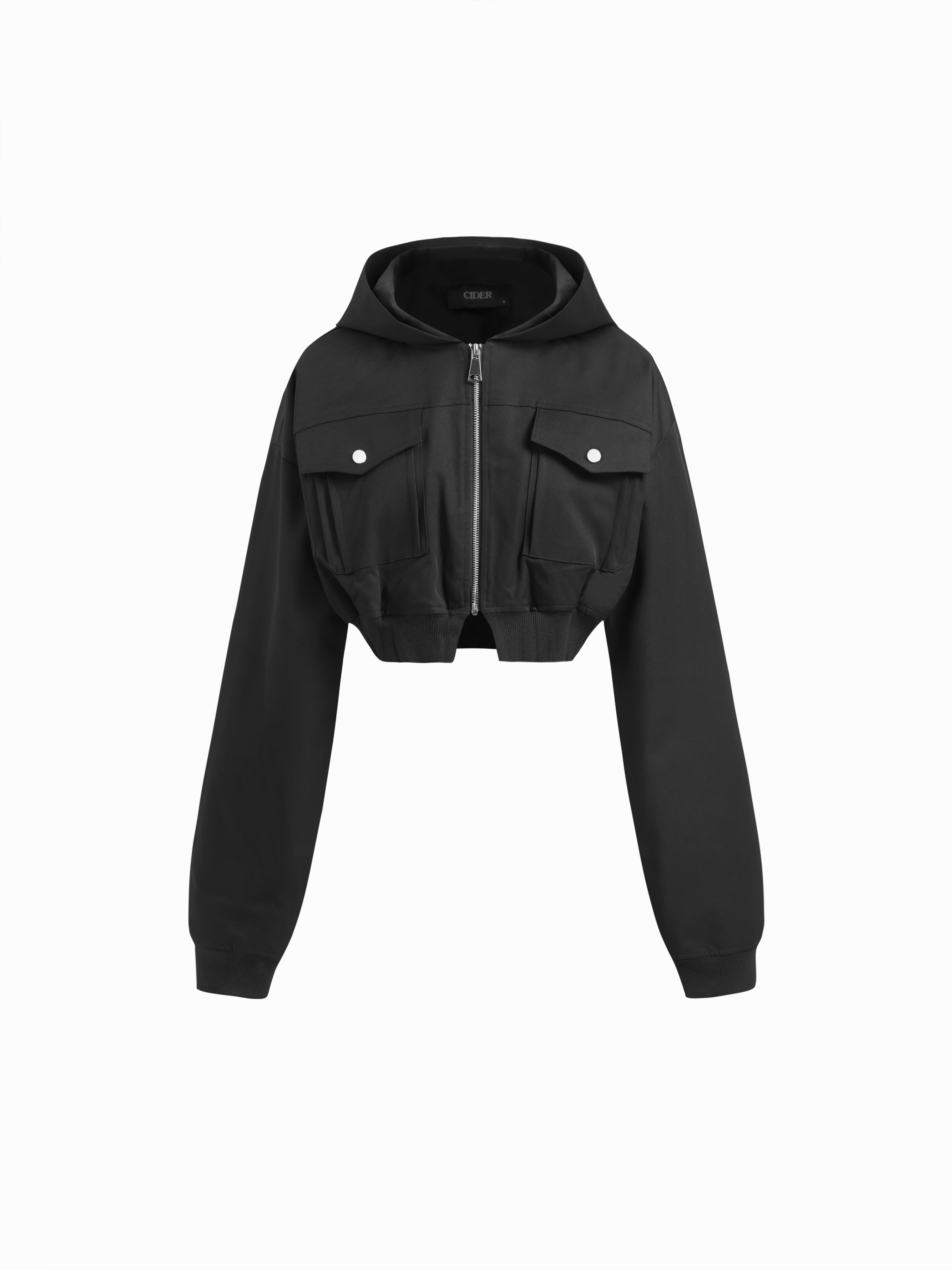 Woven Hooded Zip Through Oversized Cargo Jacket For Daily Casual