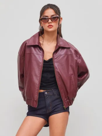 Bomber con colletto in ecopelle e tasche solide con cerniera