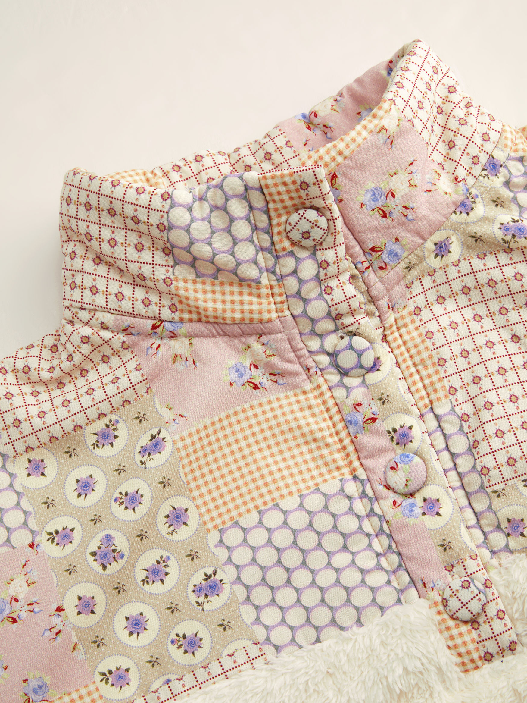 Cotton Fleece Patched Stand Collar Floral Contrasting Binding Sweatshirt