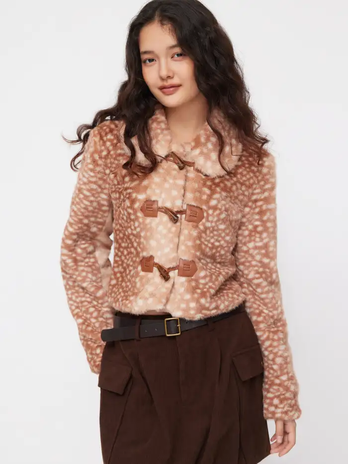 Faux Fur High Neck Belted Crop Jacket