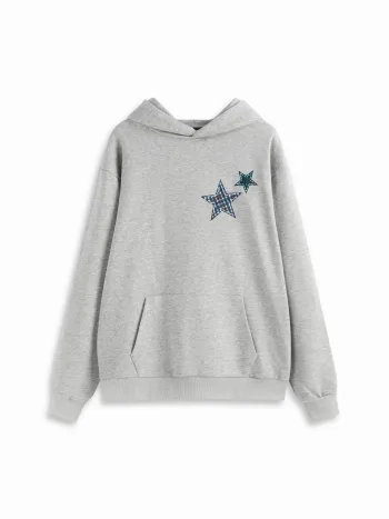 Baumwollmischung Rundhals Plaid-Stern-Grafik-Hoodie