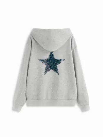 Baumwollmischung Rundhals Plaid-Stern-Grafik-Hoodie