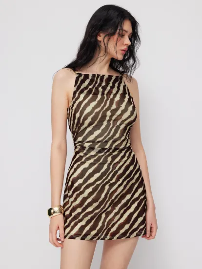 Boat Neck Stripe Ruched Knotted Straight Leg Jumpsuit