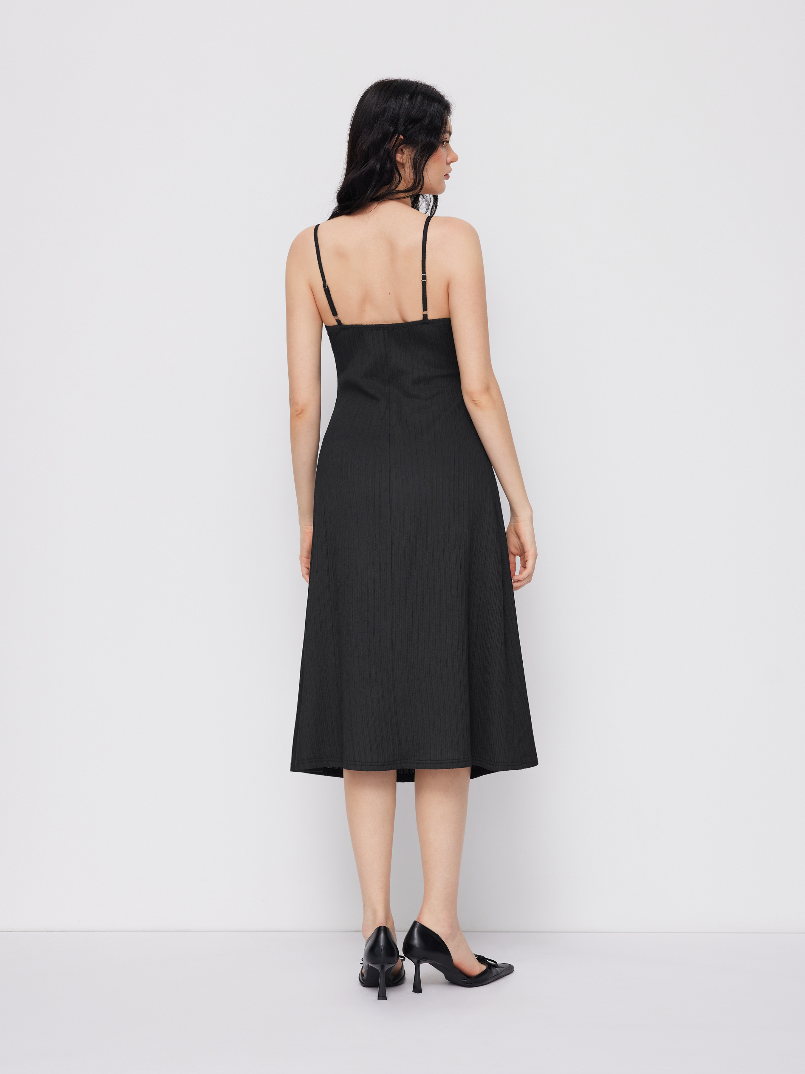 Square Neck Ruched Midi Slip Dress