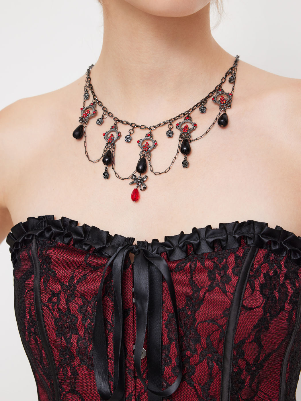 RHINESTONE & ROSE LAYERED CHAIN NECKLACE
