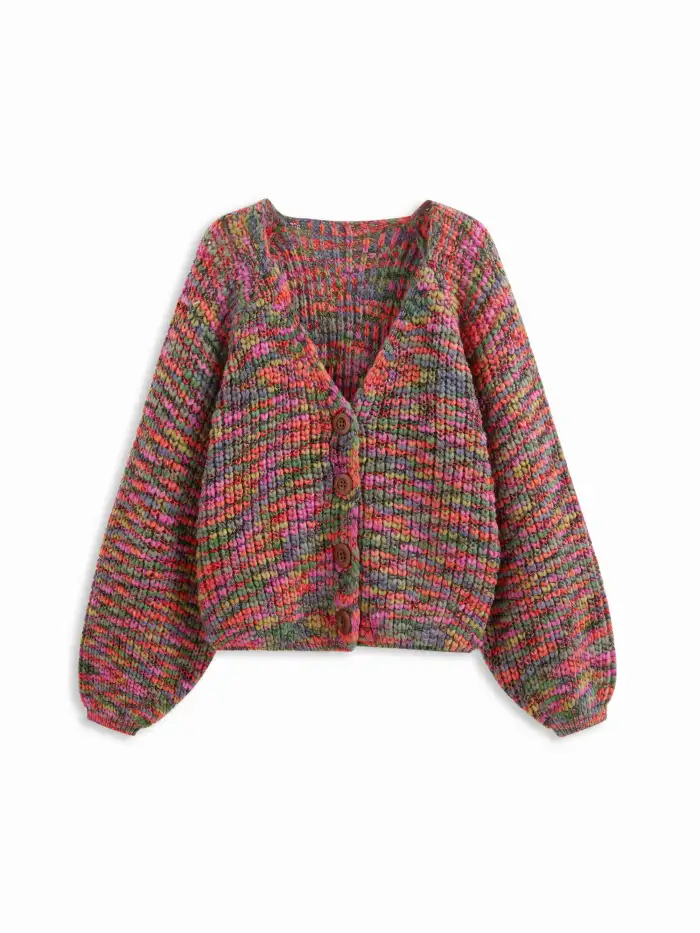 Colorful V-neck Knit Cardigan