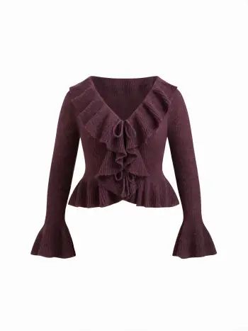 Cardigan Curve & Plus lavorato a maglia con scollo a V in misto mohair, maniche lunghe, nodo sul davanti, balze e spacchi