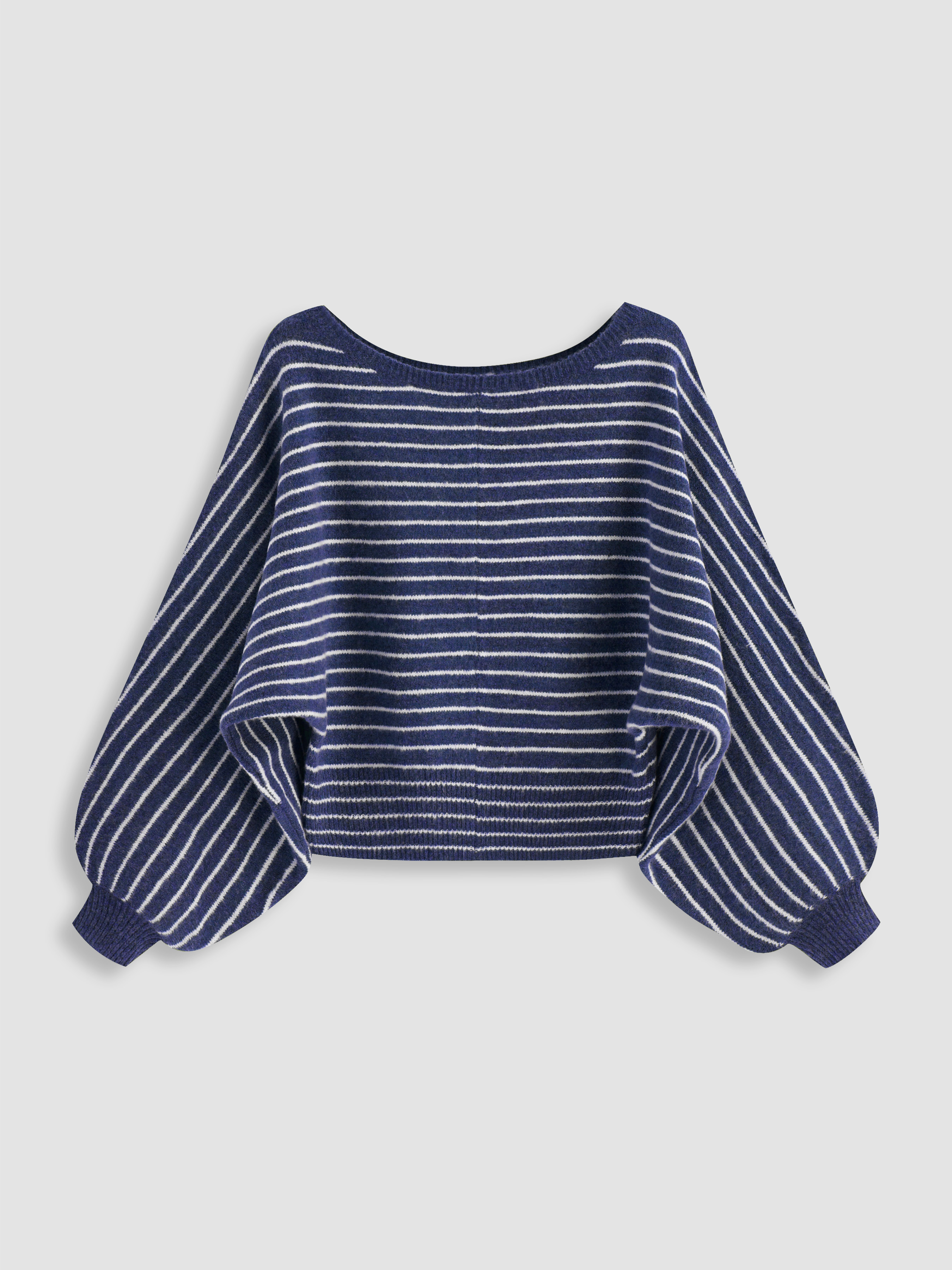 Tricot Knit Wool-blend Boat Neck Striped Oversized Sweater For Décontracté quotidien