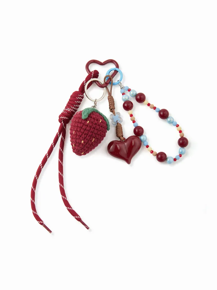 Knit Strawberry Pattern Contrasting Binding Round Neckline Long Sleeve Oversized Top