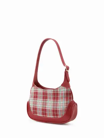 Woven Plaid Stand Collar Puff Sleeve Tie Back Button Blouse For Daily Casual