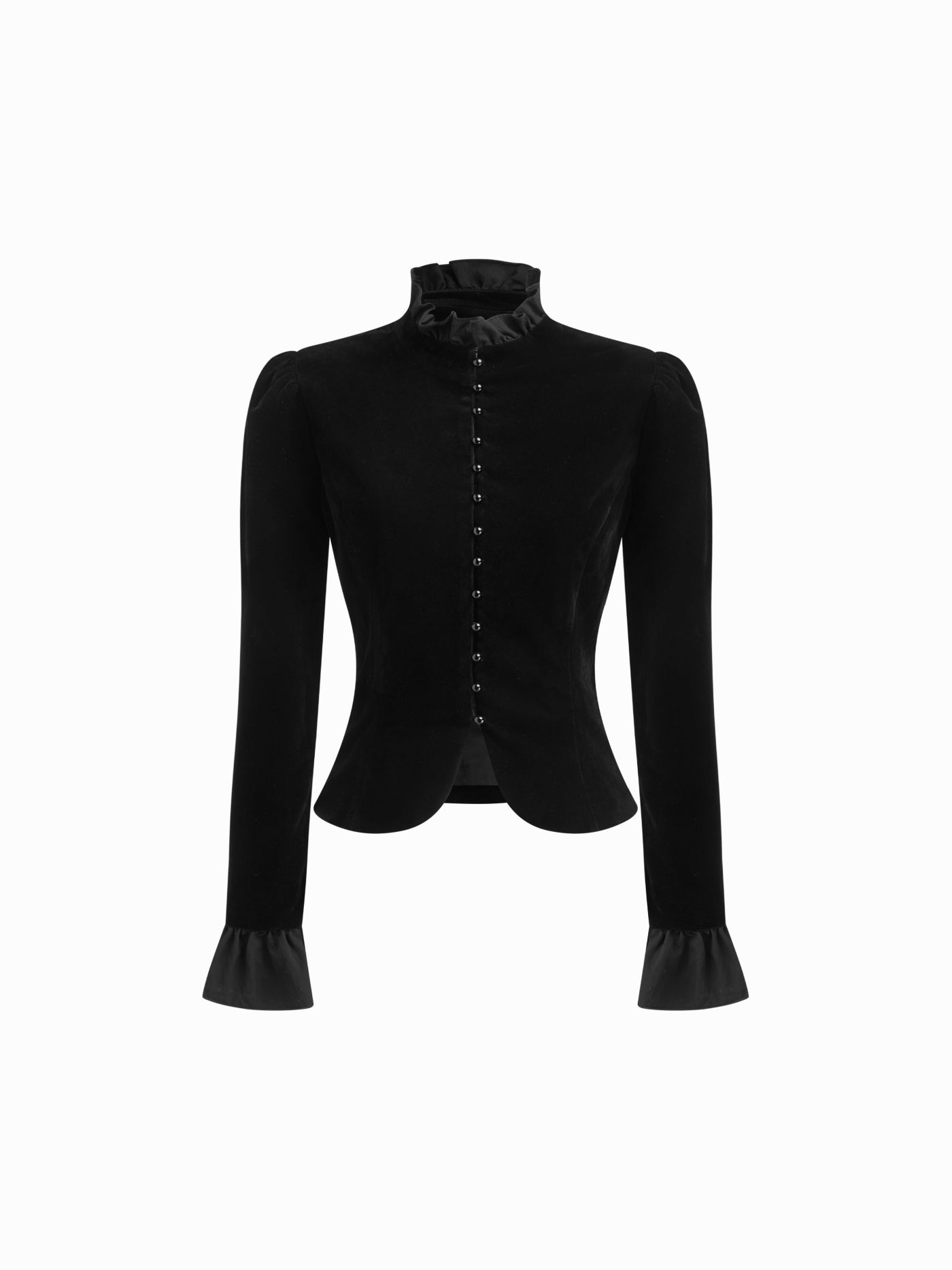 Velvet Stand Collar Lettuce Trim Bell Sleeve Jacket