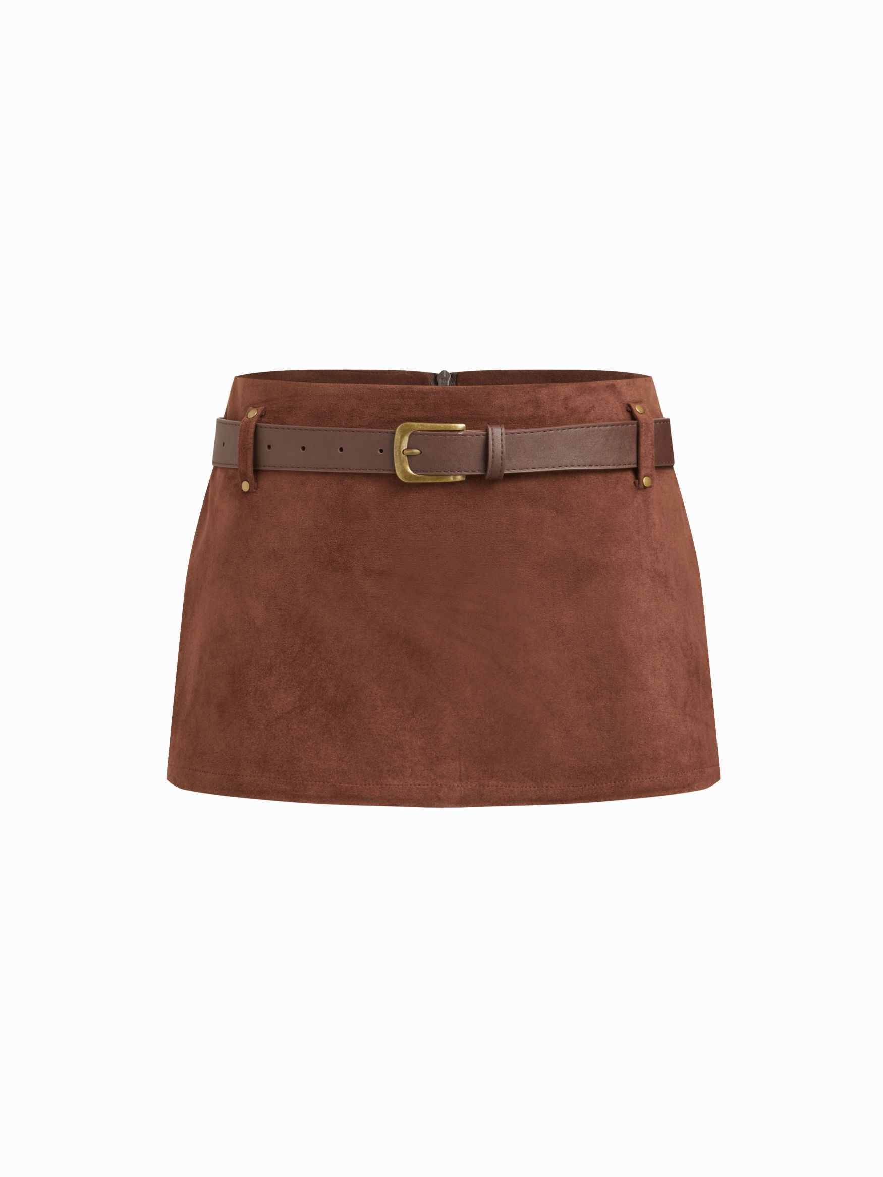 Suede Low Rise Mini Skirt With Belt