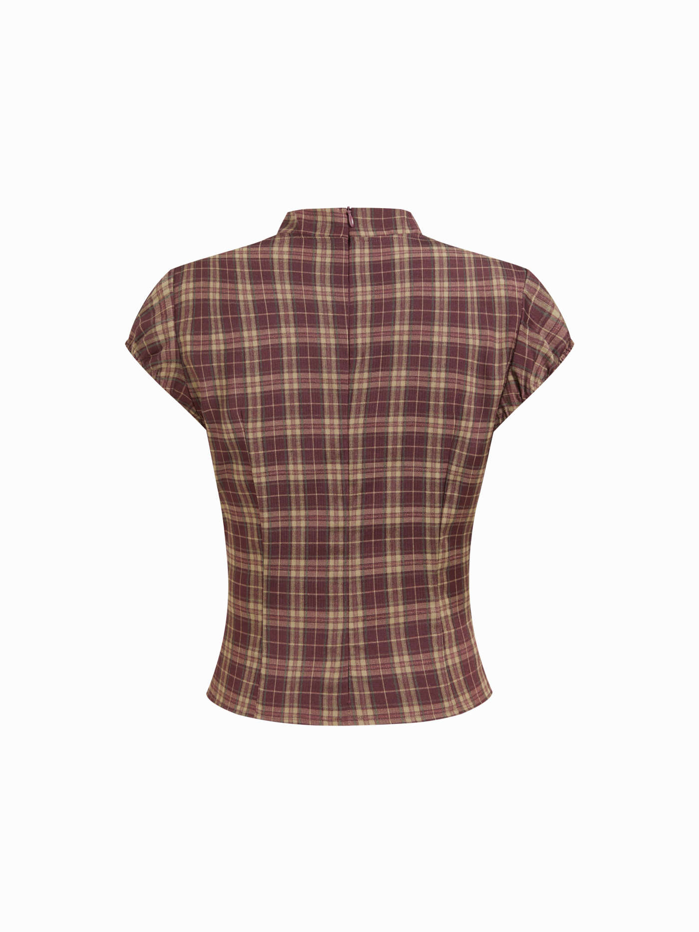 Mandarin Collar Plaid Top & Mid Rise Zipper Mini Skort Set