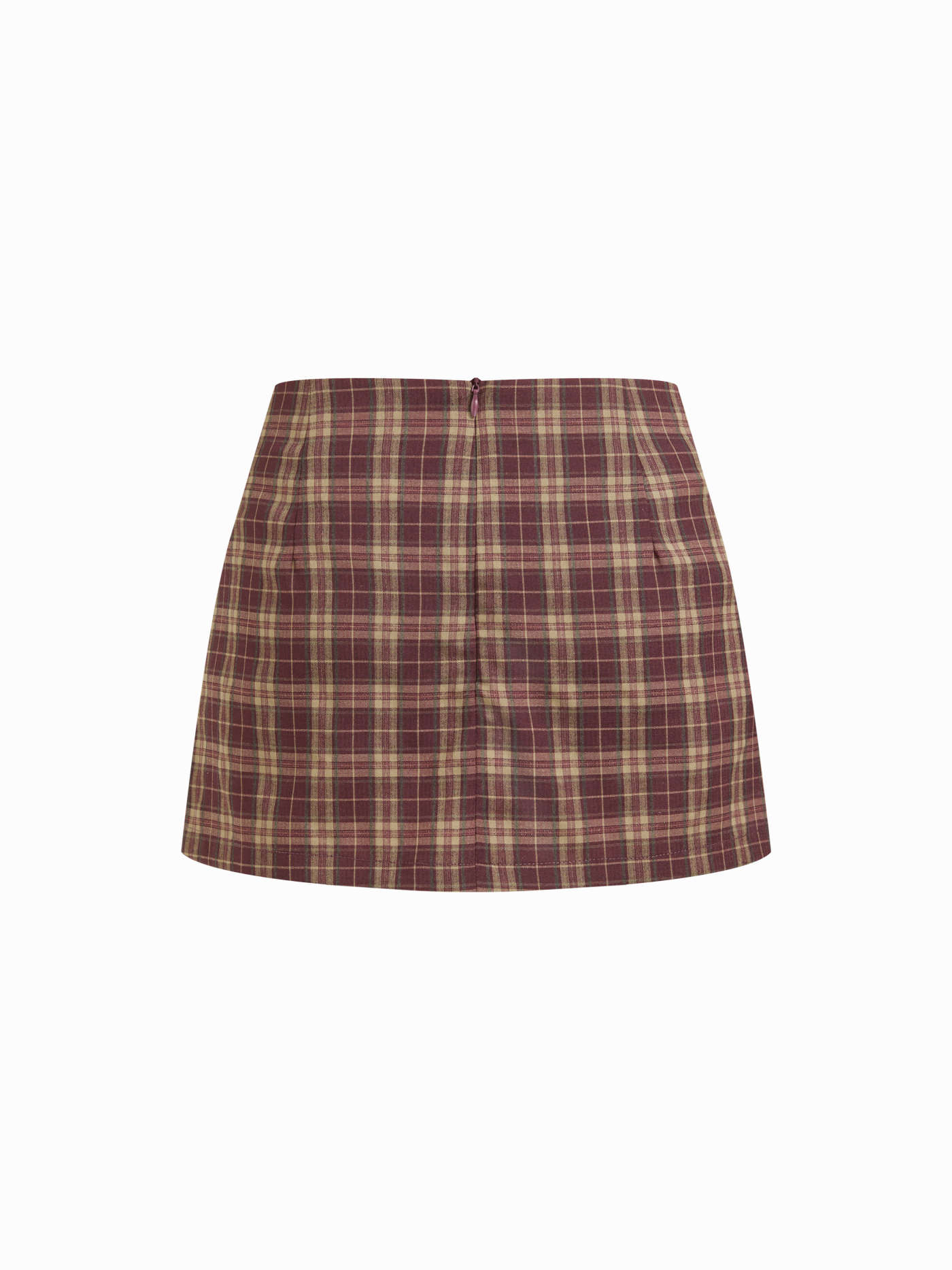 Mandarin Collar Plaid Top & Mid Rise Zipper Mini Skort Set