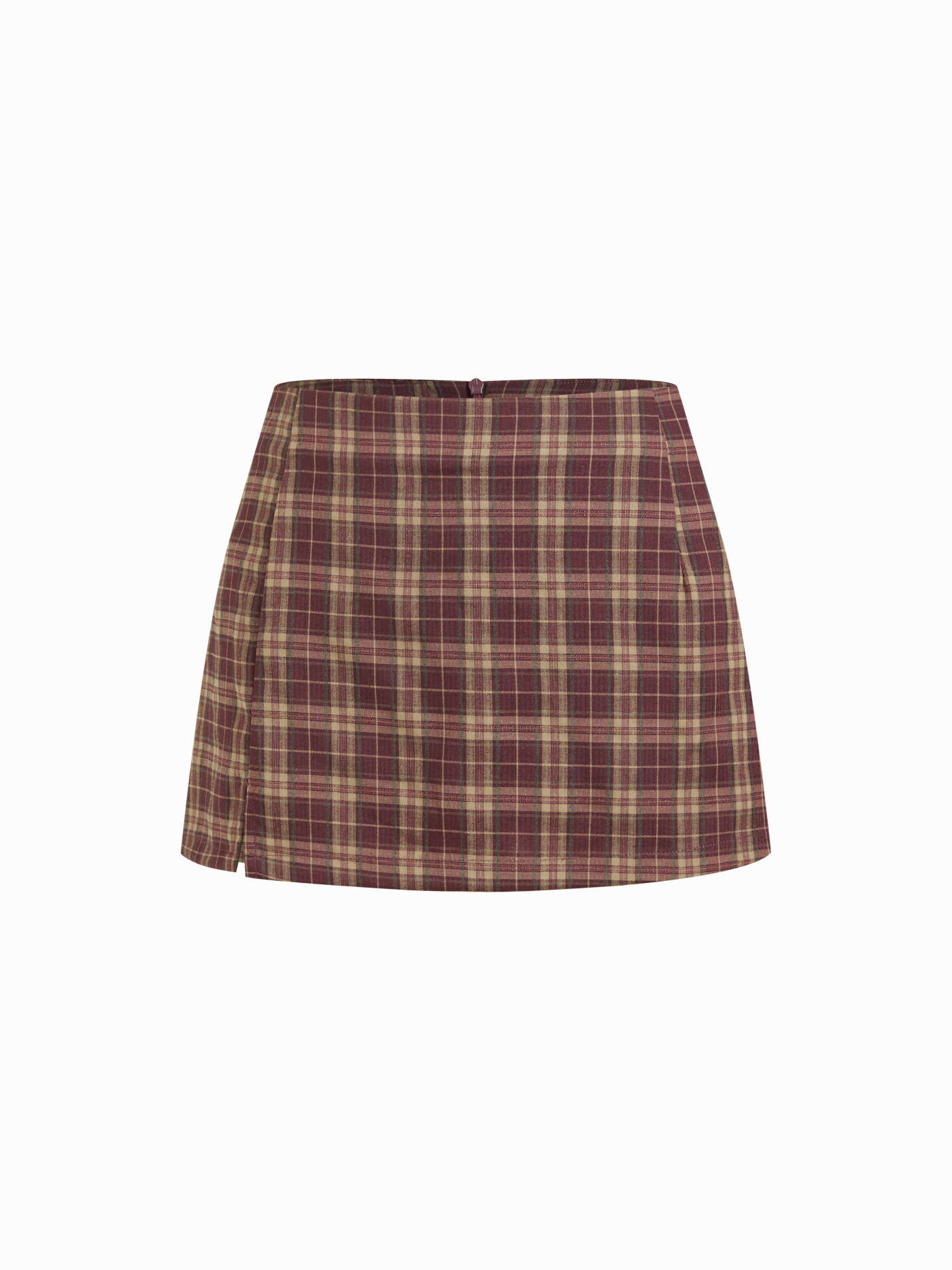 Mandarin Collar Plaid Top & Mid Rise Zipper Mini Skort Set