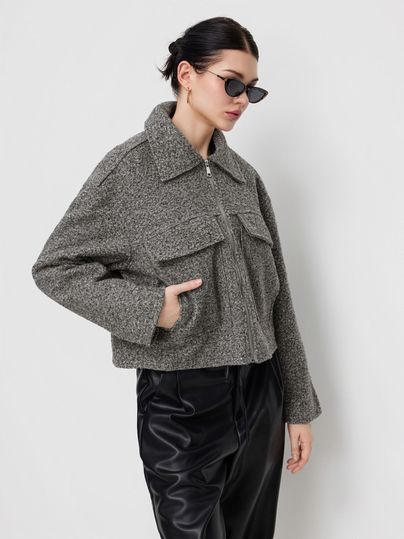 Wool-look Collar Zip Through Oversized Jacket