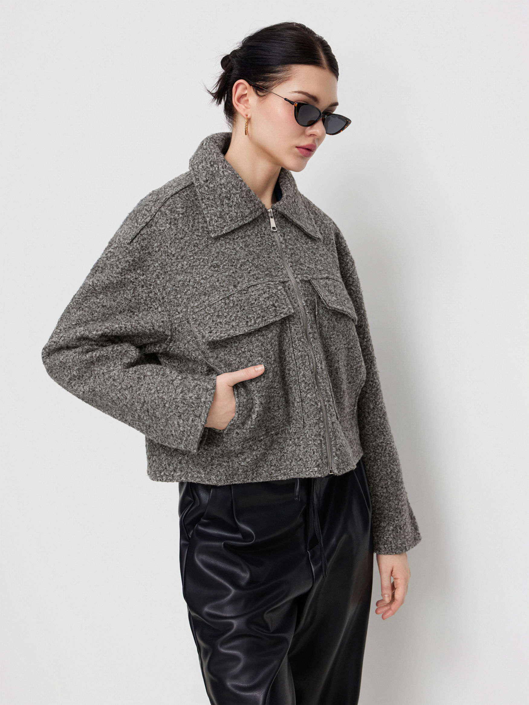 Wool-look Collar Zip Through Oversized Jacket