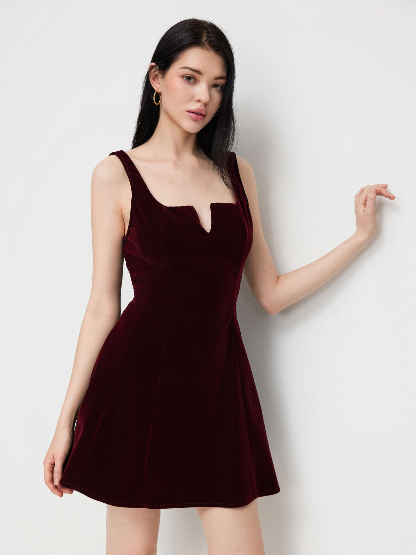 Velvet V-neck Ruffle Mini Dress