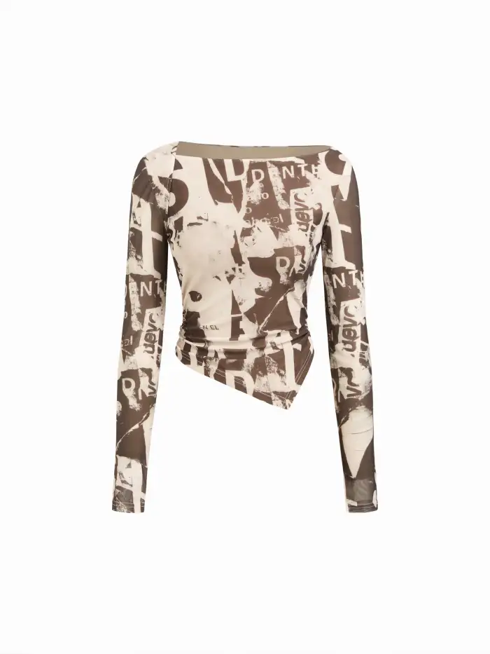 Mesh Round Neck Abstract Crop Tank Top