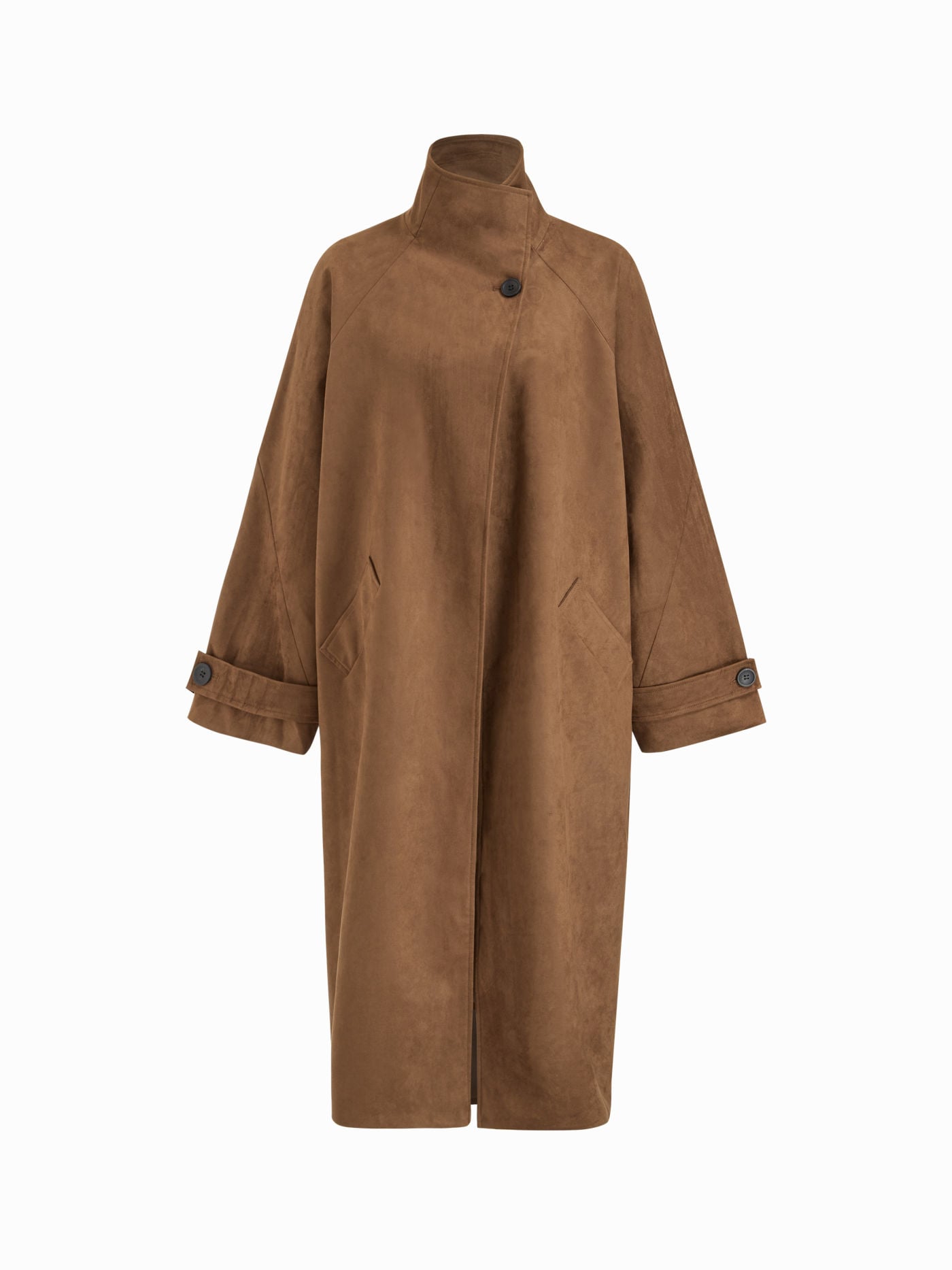 Two Way Suede Collar Solid Button Oversized Longline Coat