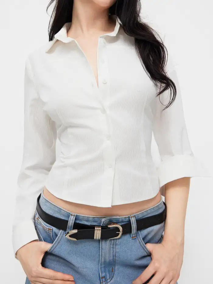 Woven Cotton 100% Cotton Doll Collar Solid Knotted Short Sleeve Shirt For School
