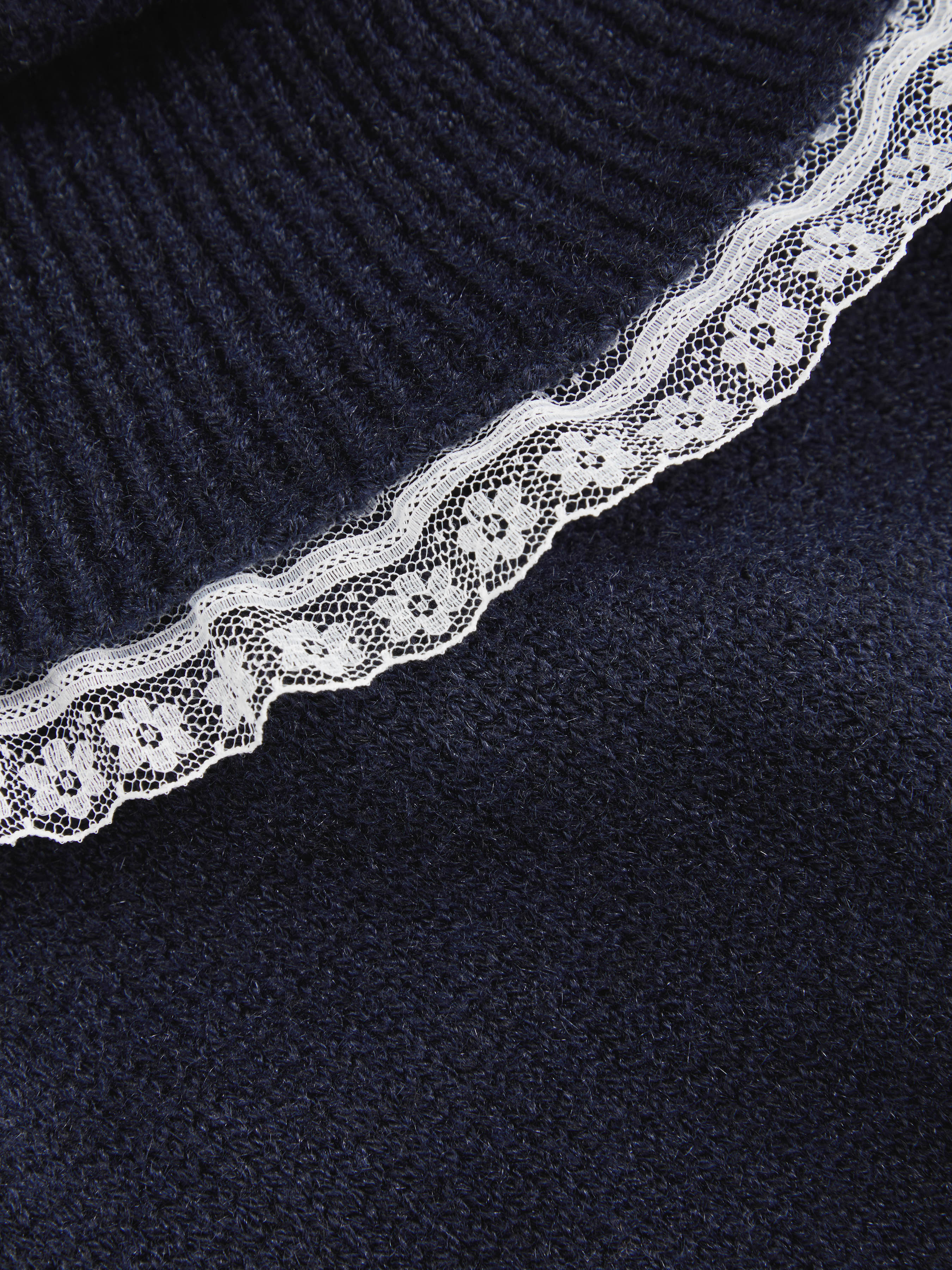 Knit Wool-blend Off-shoulder Lace Trim Long Sleeve Top