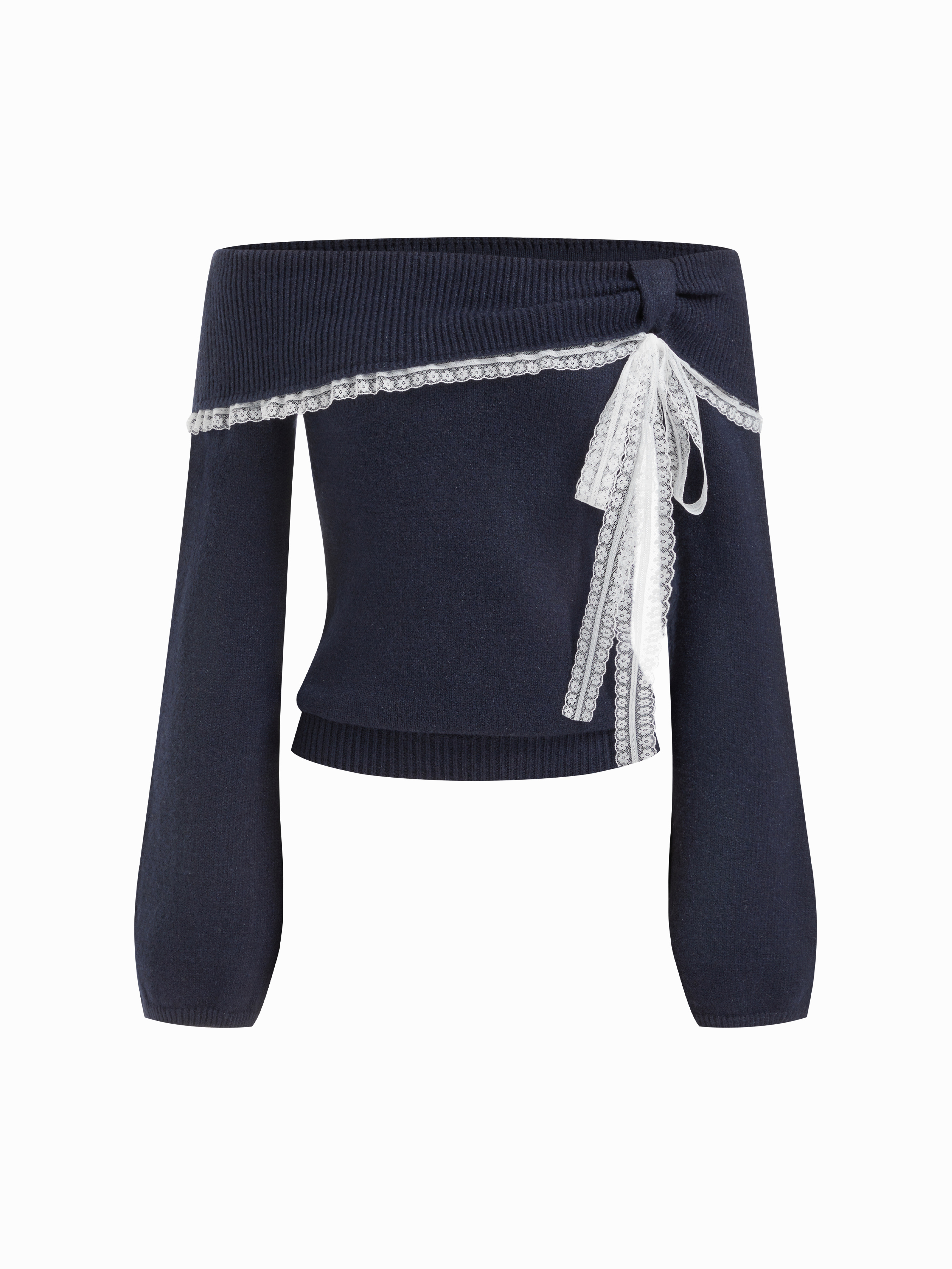 Hauts à manches longues en maille , à épaule découverte et borduré de dentelle