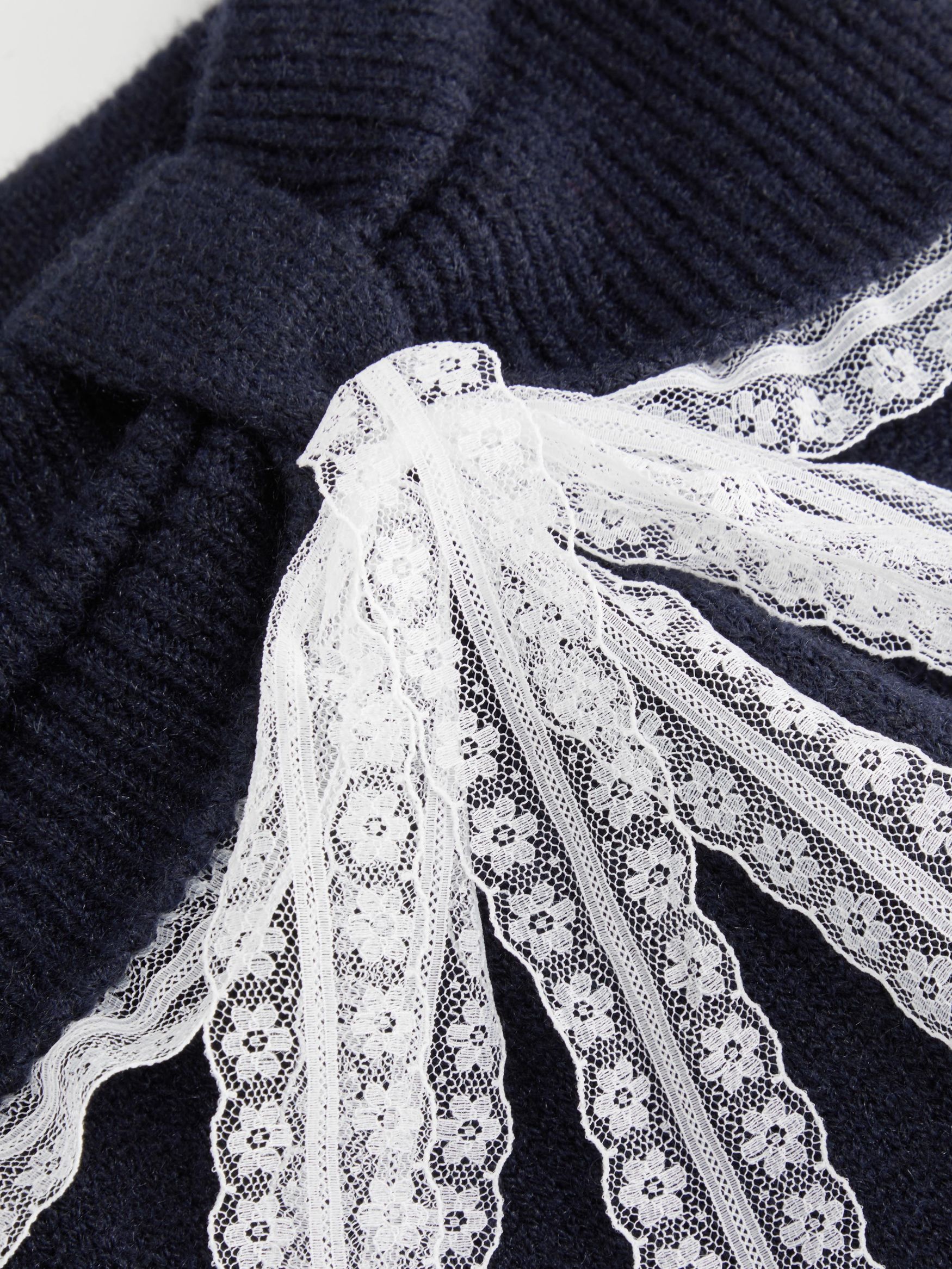 Knit Wool-blend Off-shoulder Lace Trim Long Sleeve Top