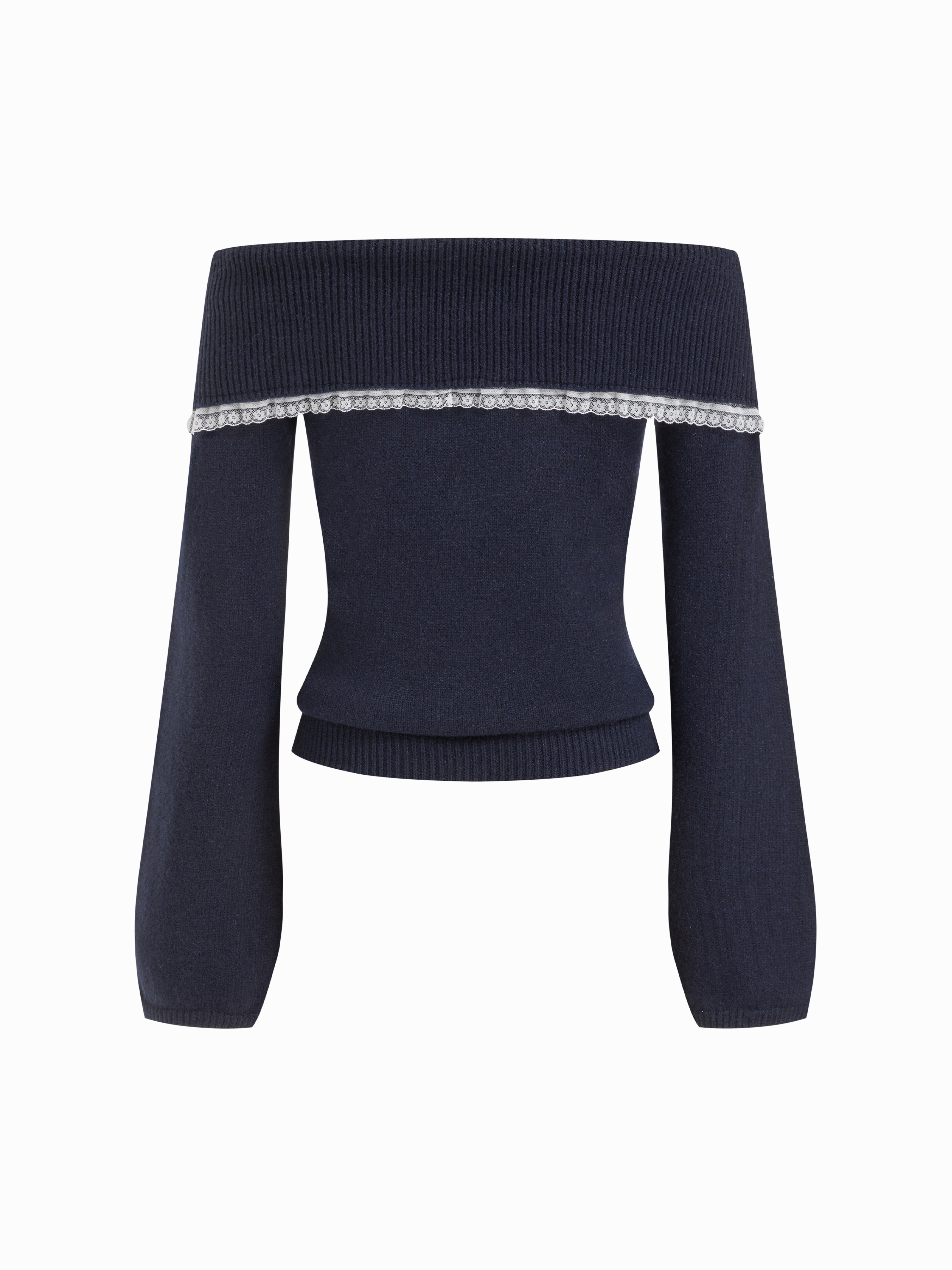 Knit Wool-blend Off-shoulder Lace Trim Long Sleeve Top