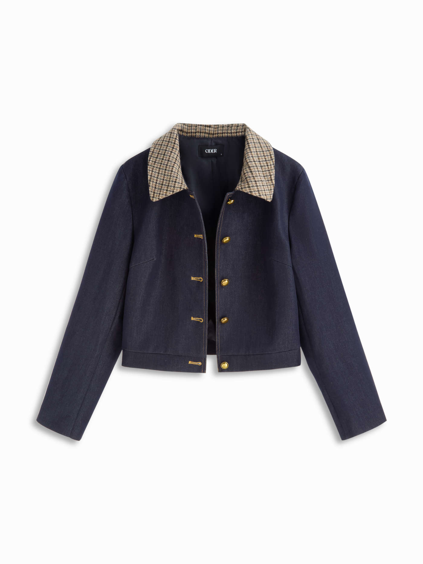 Plaid Collar Two Tone Button Oversized Crop Shacket