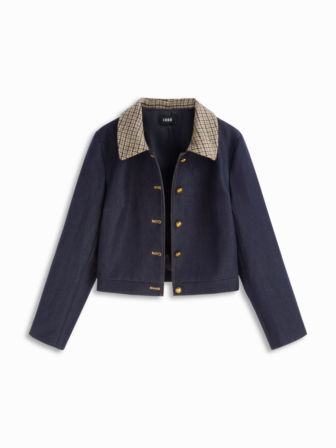 Plaid Collar Two Tone Button Oversized Crop Shacket