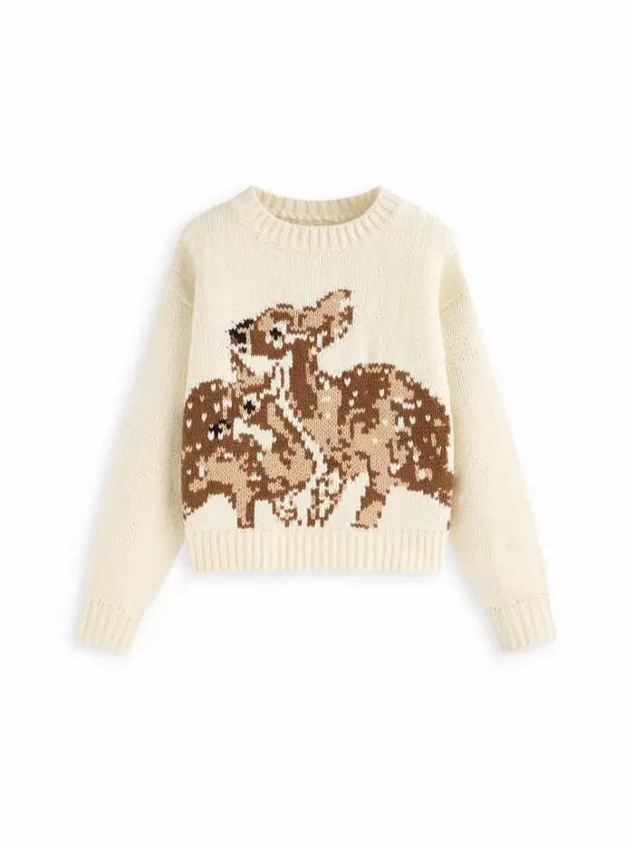Knit Wool-blend V-neck Sea Animal Toggle Button Oversized Cardigan